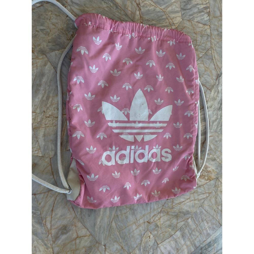 Adidas Originals Pink Trefoil Monogram Drawstring Cinch Backpack Bag B172 043516 - Picture 7 of 11